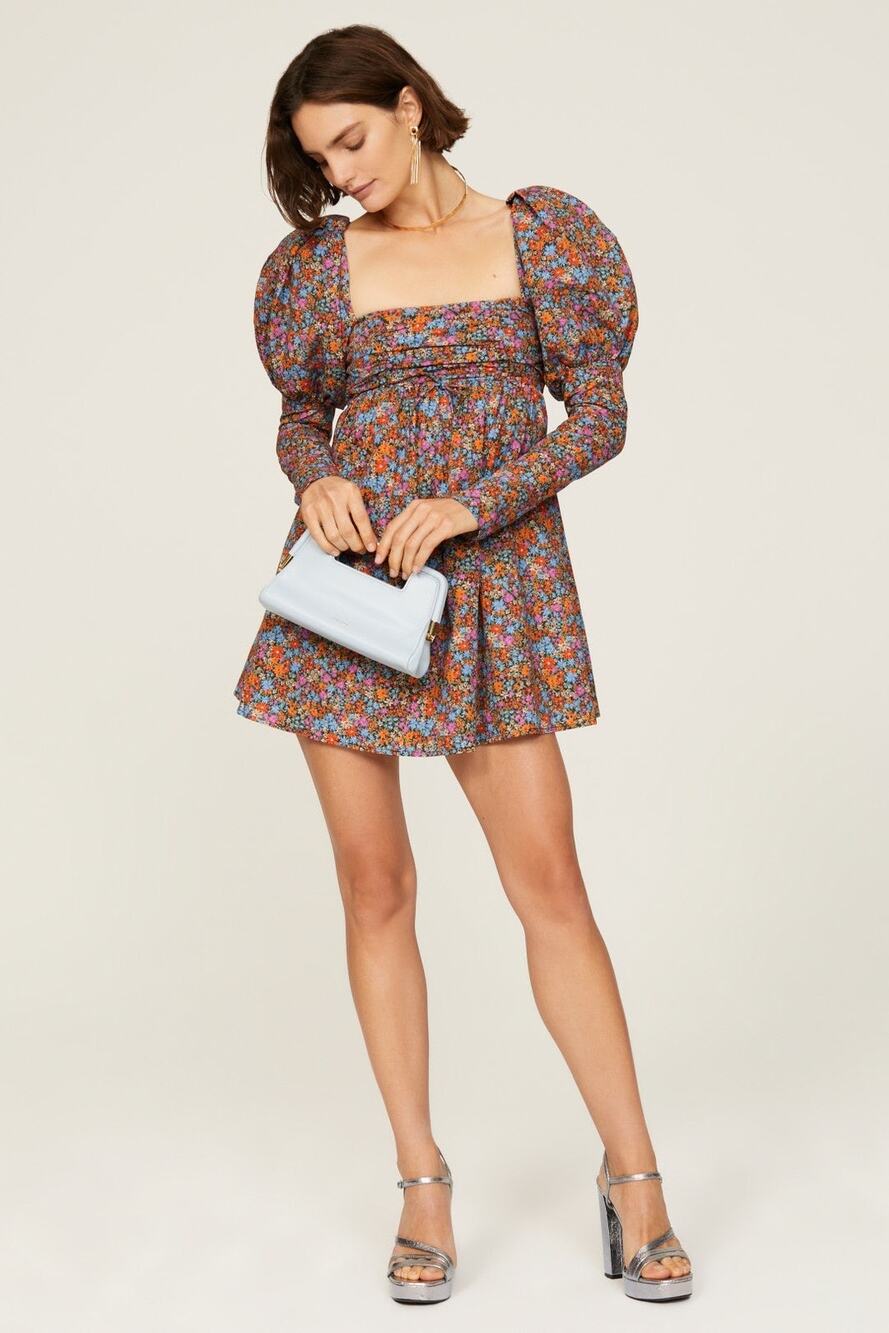 FOR LOVE AND LEMONS Multicolored Floral 100%Cotton Empire Brittany Mini Dress XS